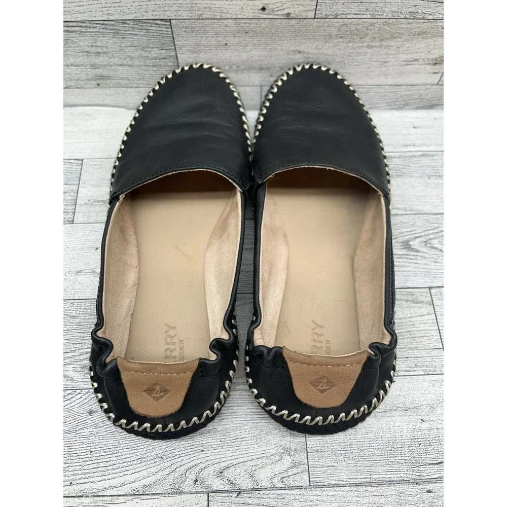 SPERRY Top Sider Womens 7.5M Sunset Ella Espadrille SlipOn Flat Loafers‎ Black